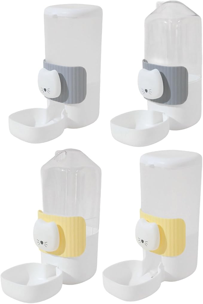 2Pieces Auto Dog Feeder with Cartoon Face, Hanging Mount Food Water Bowl, Easy Maintenance for Kittens & Puppies Cartoon Cats Face Dog Automatic for Busy Owner