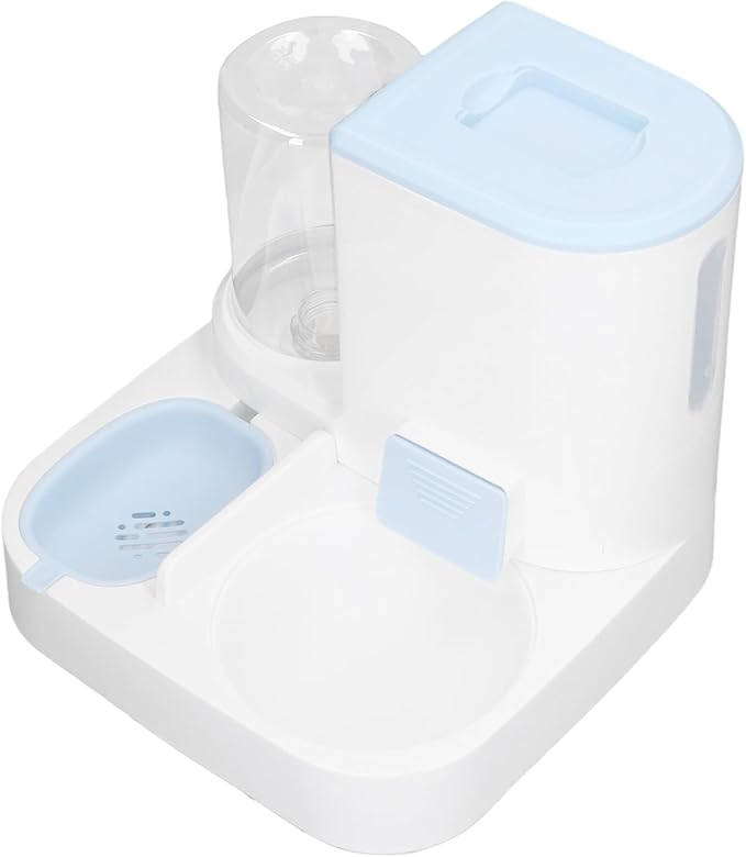 Pet Water Dispenser Food Feeder, Pets Automatic Feeder Waterer Set Detachable 2 in 1 Safe One Piece Design for Indoor (Blue)
