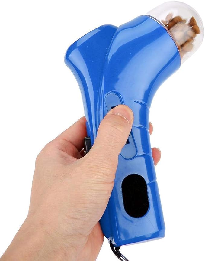 Pet Treat Launcher Funny Dog Food Catapult Puppy Snack Dispenser Handheld Dog Food Feeder Pet Training Interactive Toys(Blue)