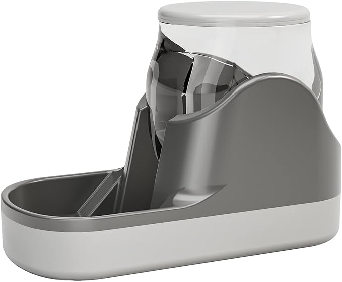 Automatic Pet Feeder with Transparent Tank - Large Capacity and Automatic Easy Cleaning Water Refill Design and Top Lid Gravity Water Bowl Cat Dog Feeder. Grey A