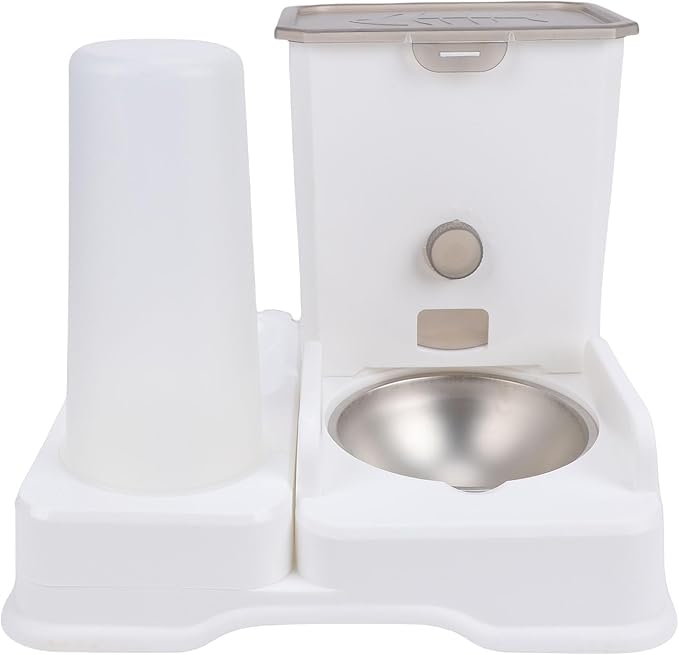 Automatic Cat Dog Feeder with Large Bowl & Water Dispenser Set - 6L Food & 2L Water Capacity, Programmable Timer, Voice Recording, Dual Power Supply for Cats and Dogs Pet Care (White)