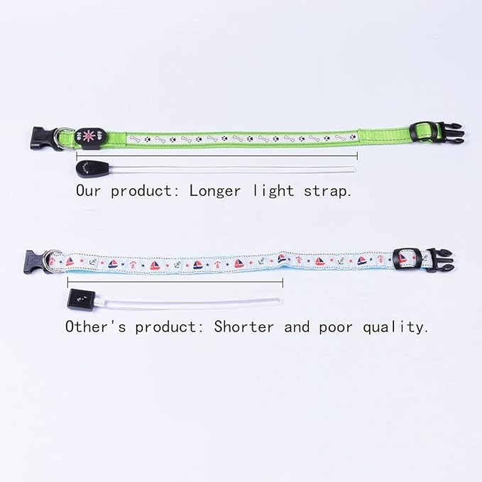 Pet Cat Dog Led Collar Flash Light Removable USB Rechargable with Wire Nylon Material for Night Walking Safety Warning (Green M)