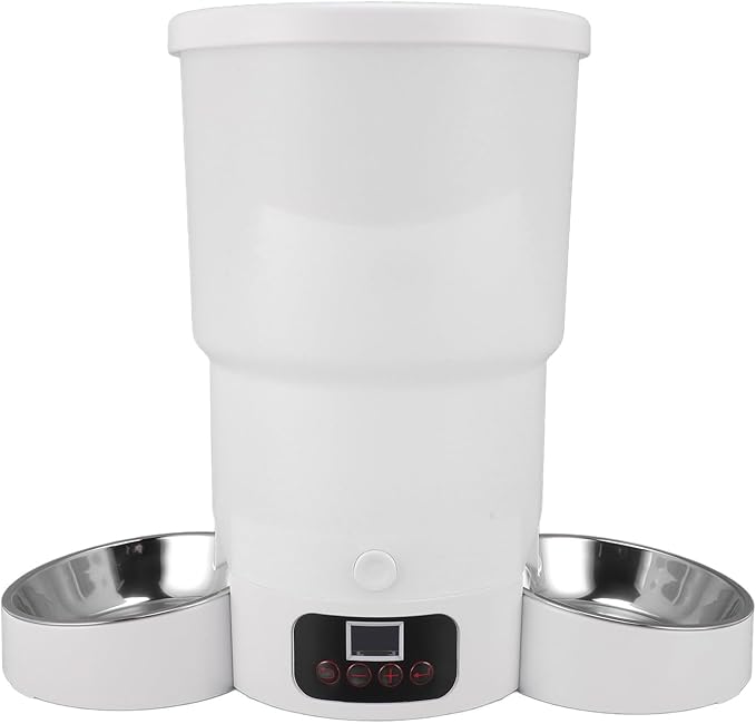 Automatic Pet Feeder, Intelligent Timing Control, 5L Dual Bowl Stainless Steel Food Dispenser with Emergency Power System, Freshness Container Visible Design Easy Cleaning, 6 Meals