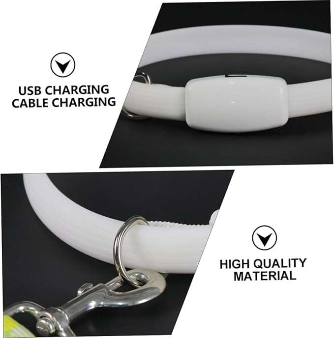 USB Rechargeable LED Pet Collar Glowing Dog Collar White Lightweight Night Walking Outdoor Use