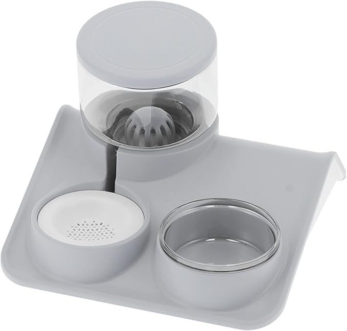 Pet Water Dispenser and Food Bowl Set, 1.8L Automatic Water Dispenser with Detachable Bowl, PPPET Material, Non Slip Base, Convenient for Cats and Small Dogs (Roof Drinking Fountain Gray)