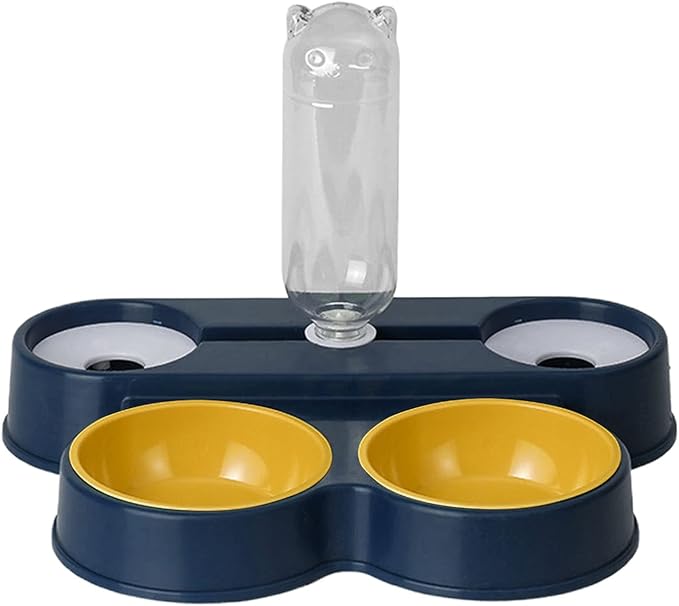 Dog Cat Bowls Pets Water and Food Bowl Set,Gravity Water Flow No Spills Durable Safe Anti Overturning Automatic Drinking,for Small or Medium Size Dogs Cats Navy Blue