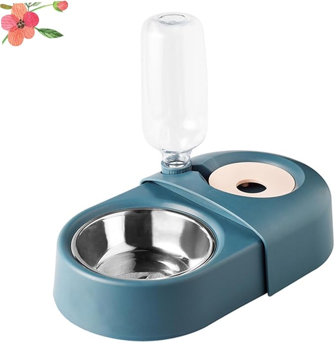 Automatic Pet Feeding and Drinking Bowl Spill-Proof Blue Food and Water Feeder Suitable for Dogs and Cats Indoor Use