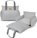 Dog Car Seat (Waterproof Booster) | Essential Travel Bed with Handles, Matching Pockets (Up to 30 Lbs) - Light Gray
