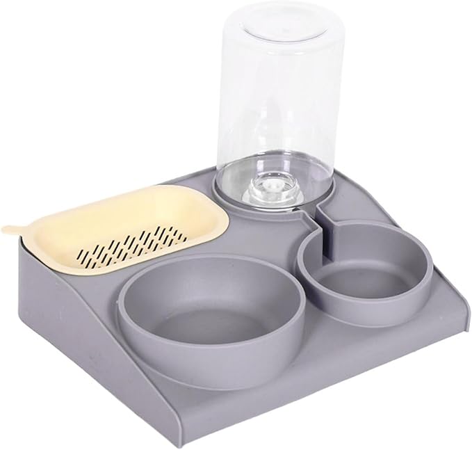 renvena Multi-Functional Dog and Cat Feeder Automatic Water Dispenser Bottle Double Slow Feed Bowls Grey One Size