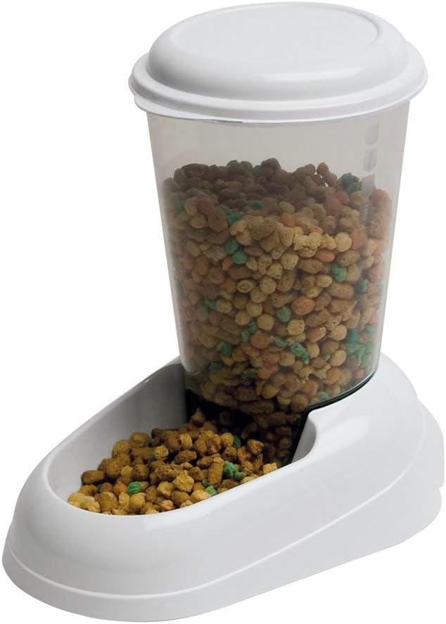 Ferplast Dry Food Dispenser for Dogs and Cats 3 Liter Zenith Practical pet Feeder Food Dispenser Biscuits for Animals, Transparent Tank with lid, Non-Slip Bottom, 20,2 x 29,2 x h 28,8 cm White