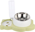 TOYANDONA Multi-Function Pet Feeder Bowl with Stainless Steel Cat Dog Food Holder and Automatic Water Dispenser, Splash-Resistant Green Bowl for Indoor Pets and Kittens