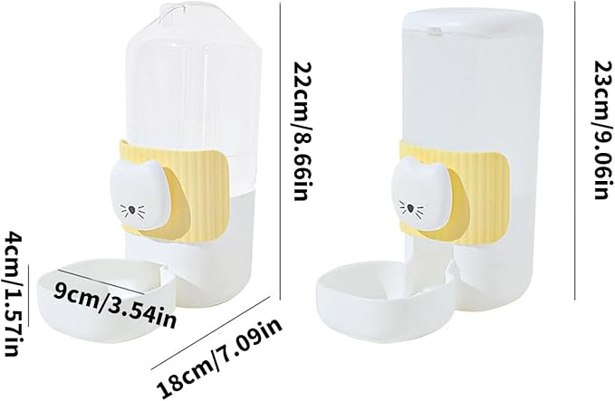 PANGBOER Pack Of 2 Cage Hanging Automatic Dog Feeder with Space Saving PP Cats Face Designs Easy Feeder For Small Home Use