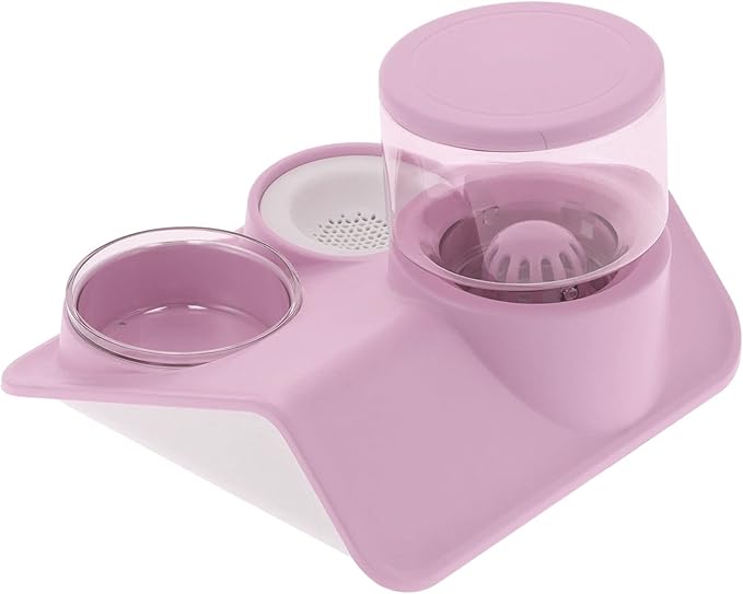 Pet Water Dispenser and Food Bowl Set, 1.8L Automatic Water Dispenser with Detachable Bowl, PPPET Material, Non Slip Base, Convenient for Cats and Small Dogs (Rooftop Drinking Fountain Pink)