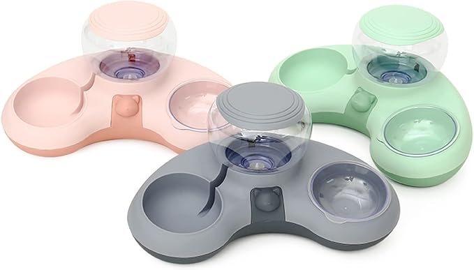 Indoor Dogs Double Feeding Bowls and Automatic Water Dispenser Pet Eating Drinking Pet Dogs Bowls Multi-Color Can Choose