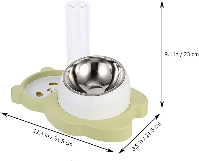 jojofuny Pet Water Feeder and Cat Food Bowl, Multi-Function Stainless Steel Dog Bowl with Neck Protection, Automatic Water Dispenser for Cats and Dogs, Fresh Green, Suitable for Home