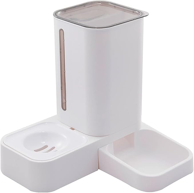 Vermon Automatic Dog Cat Feeder, Multipurpose Easy Cleaning Plastic Dog Food Container, Pet Automatic Drinking Feeding Bowl for Small Dogs Cats Grey