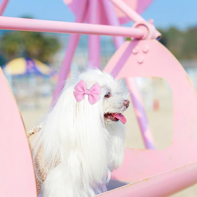 Solid Color Dog Bows Clips, Bulk 40pcs Dog Hair Bows with Metal Clips for Small Medium Dogs Ribbon Material, Mix Handmade Puppy Doggie Barrettes for Dog Hair Grooming Accessories