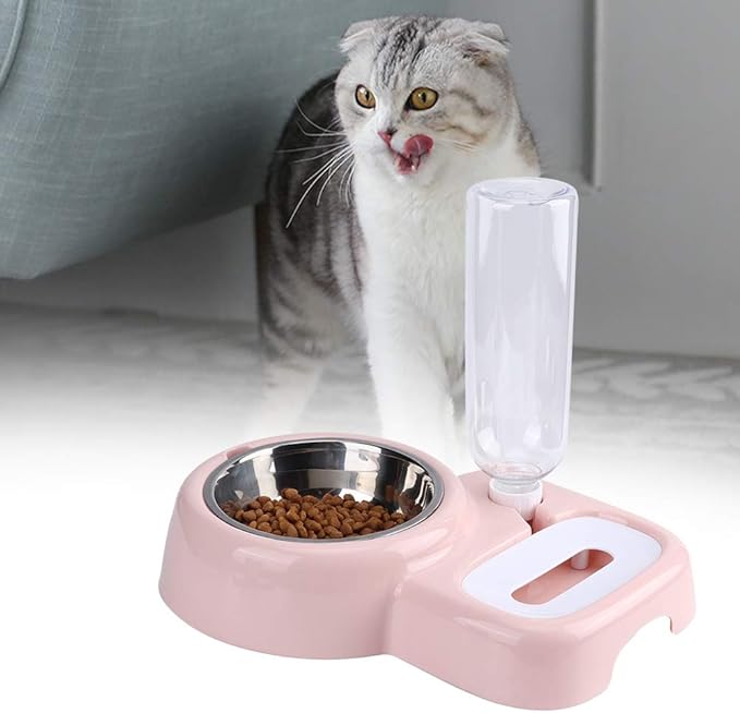 Automatic Pet Feeder & Water Bowl for Dogs Cats | Dual - Function Food & Water | Removable Baffle & Siphon Design | Adjustable Height | Easy Maintain Stainless Steel