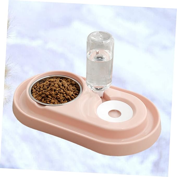 Yardwe Dual Use Automatic Pet Water Dispenser Pink Plastic Stainless Steel Double Bowl for Dogs with Sink Partition Pet Water Feeder