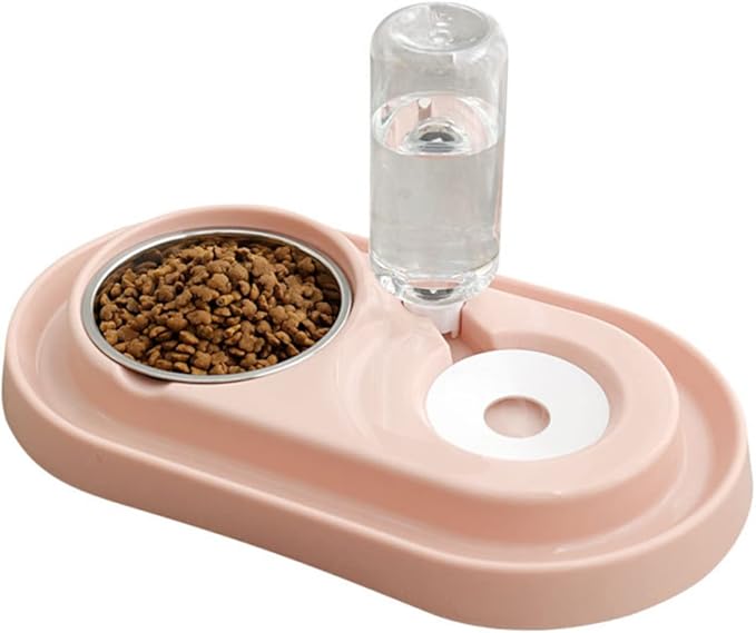 Automatic Pet Water Feeder with Stainless Steel Bowl Dual Use Dog and Cat Drinking Basin Siphon Water Replenishing Design Durable Material Pink Color