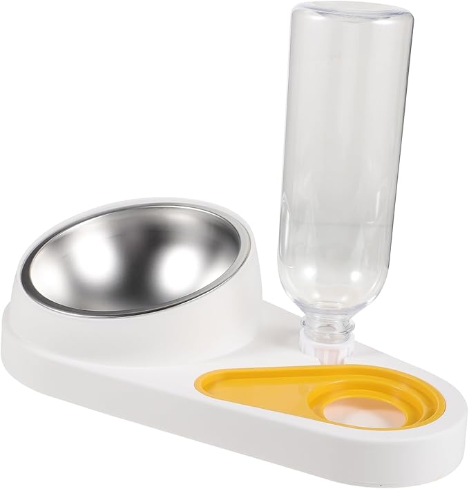 Automatic Pet Food and Water Feeder Bowl, Detachable Small Dog and Cat Feeder, Anti-Spill White Pet Feeding Bowl for Puppies and Small Animals