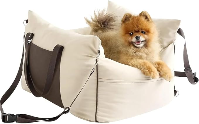 Small Dog Car Seat for Small Dogs - Waterproof Dog Booster Seat for Car with Storage Pockets, Clip-On Safety Leash and Thickened Memory Foam Filling, Pet Travel Carrier Bed Up to 25lbs