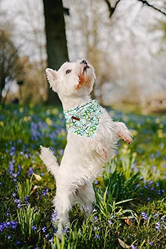 Lionheart glory Plaid Dog Bandana 1 Pack Washable Soft Cotton Lemon Flower Bibs Scarf, Adjustable Kerchief Square Dog Bandanas for Large Dogs