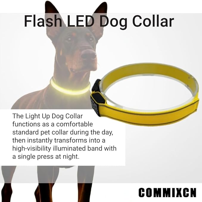 COMMIXCN 2 Pack LED Dog Collar, Light Up Reflective Collar for Small Medium Large Dogs, Universal Use with Standard Buckle, Adjustable for Night Walking Hiking Camping Outdoor (Yellow)