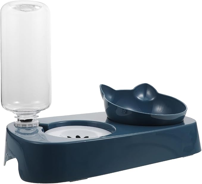 Mipcase Automatic Pet Drinking Bowl and Food Feeder Set, Spill-Proof Blue Plastic Raised Water Dispenser for Dogs and Cats, Suitable for Indoor and Outdoor Use