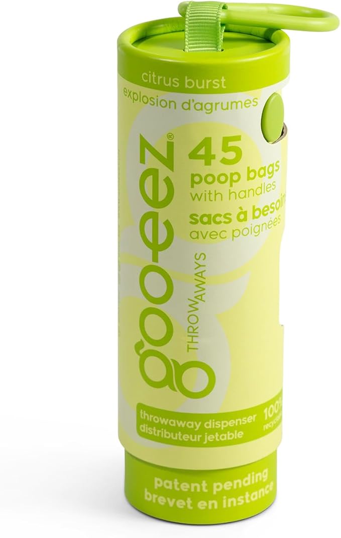 GOO-EEZ Disposable Pet Waste Bag Dispenser 3-Pack (135 ct), Pre-Loaded with 65% Recycled Dog Poop Bags with Easy-Tie Handles, No Refills Needed Twist-and-Pull Design - Fresh Collection