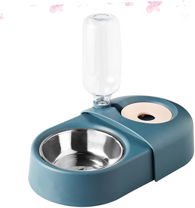 Automatic Pet Feeding and Drinking Bowl Spill-Proof Blue Food and Water Feeder Suitable for Dogs and Cats Indoor Use