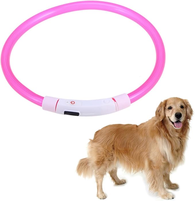 BESPORTBLE Dog Collar Rechargeable Neon Led Collar for Pets 3 Light Modes Charging Pink