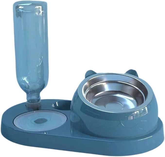 2-in-1 Water Dispenser Automatic Storage Pet Dog Food Container with Waterer Feeder(-Blue)