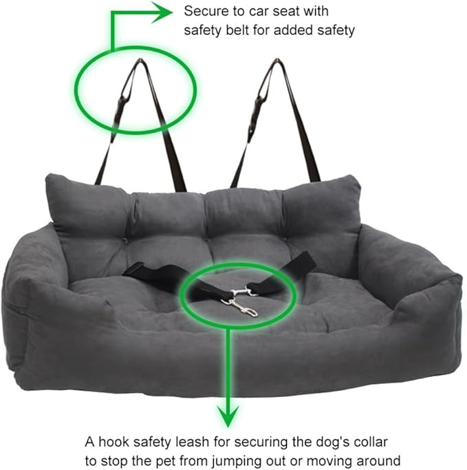 Dog Car Seat, Adjustable Safety Leash Premium Cloth Pet Seat with Comfortable Cotton Fill, for Small Medium Large Dogs Cats Cars SUVs Trucks Home Use (Double)