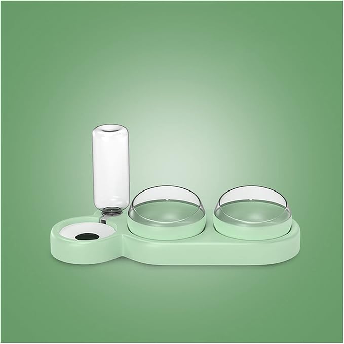 Pet Cat Bowl Automatic Dog Food with Water Fountain Double Drinking Raised Stand Dish Bowls for Cats(Green)