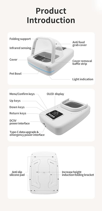 Automatic Pet Smart Feeder for Cats and Small Dogs, Programmable Timed Dog Food Dispenser with 1.3" OLED Screen, Food Grade Material, Detachable for Easy Cleaning, USB Powered
