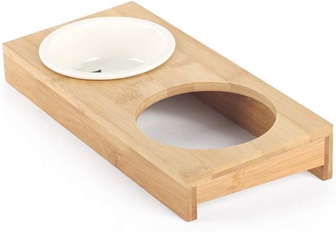 Automatic Feeder Pet Dog Bowl Bamboo Pet Ceramic Drinking and Feeding Bowl Combination with Bamboo Pet Cat Dog Feeder Bamboo Stand Portable
