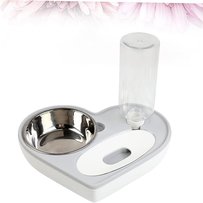 Happyyami Automatic Dog Water Bowl Heart Shape Pet Water Dispenser Metal Feeder Pet Drinking Supplies Non-Slip Base