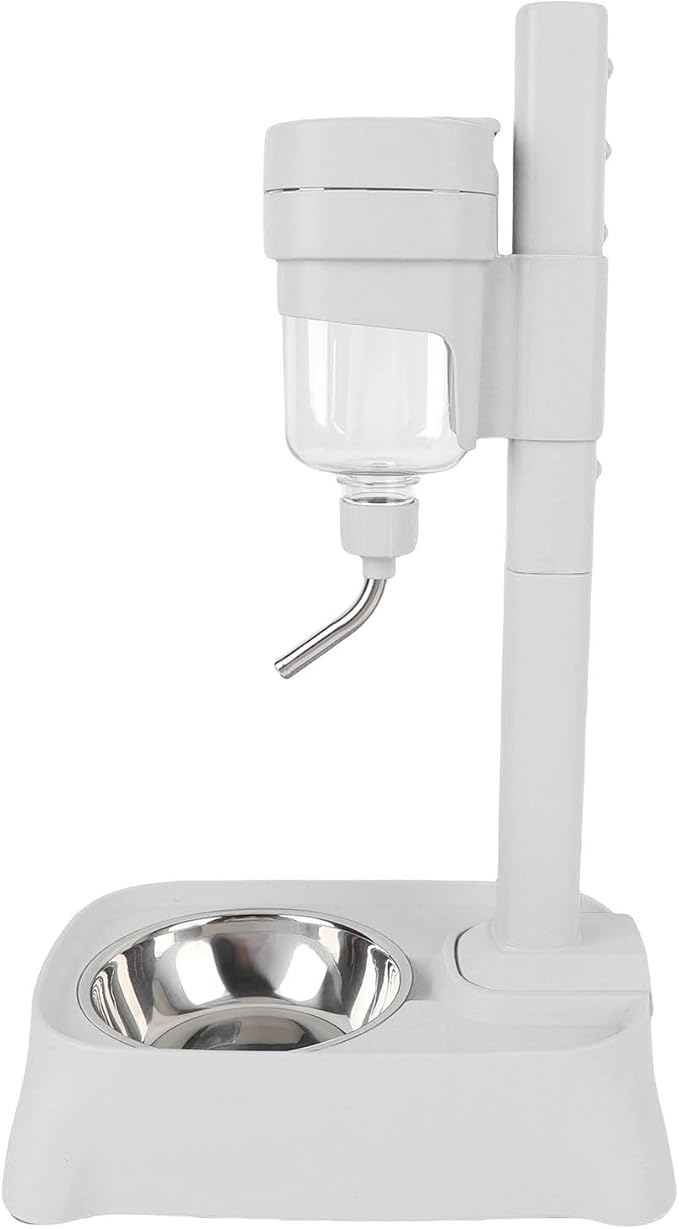 aqxreight Pet Standing Dispenser with Stainless Steel Bowl Height Cat Dog Feeder Bottle Pet Automatic Dispenser 500ml Lake Blue Suitable for All Hel Standing DispenserDog Bottle (Elegant Gray)