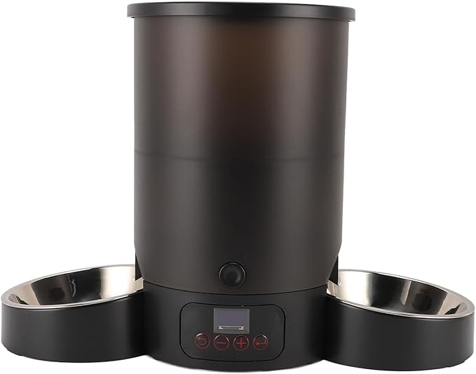 Automatic Cat Feeder, 3L Large Capacity Timed Cat Feeder with Stainless Steel Bowl, Pet Food Dispenser Dog Feeding Station Dry Food Dispenser Smart Pet Feeder for Cats Dogs (Black)