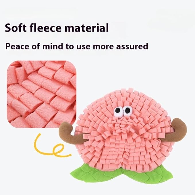 Fruit Shaped Snuffle Mat for Dogs and Cats, Interactive Slow Feeding Toy with Crinkle Paper BB Squeaker and Bell, Peach Watermelon Lemon Pear Design, Soft Fleece with Non-Slip Bottom (peach)