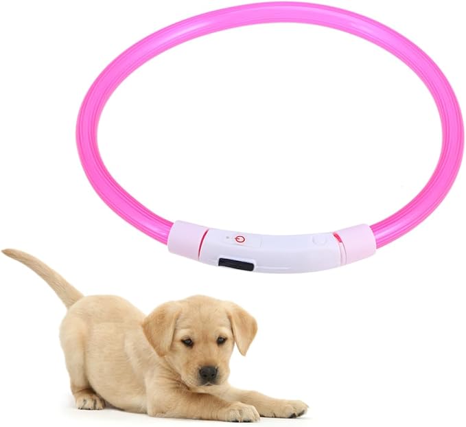 BESPORTBLE Led Pet Dog Collar Rechargeable Flashing Night Light for Dogs Pink Collar Modes USB Charging Safety Warning