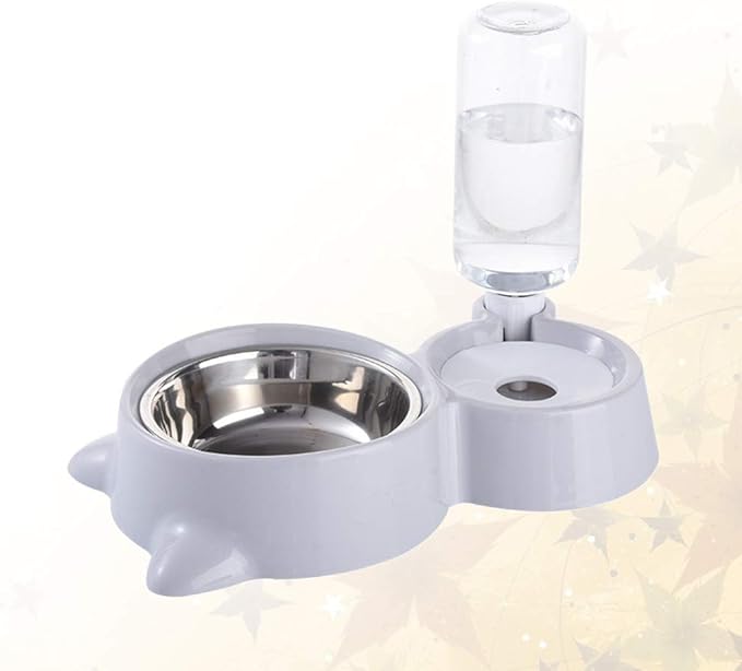 Baluue Pet Dual Water Food Feeder for Cats and Dogs Automatic Drinking Bowl Smooth Convenient Grey Color for Home Decor