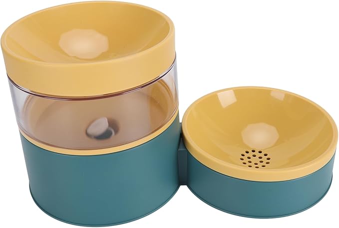 Dog Food Water Bowl Water Dispenser, Pet Double Bowl Water Dispenser Anti Tip Versatile Neck for Home (Green)
