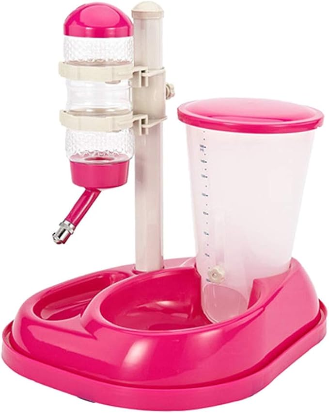 Pet Water Bottle Feeding Bowl Dog Automatic Feeder Food Water Dispenser for Dogs and Cats (Rose Red)