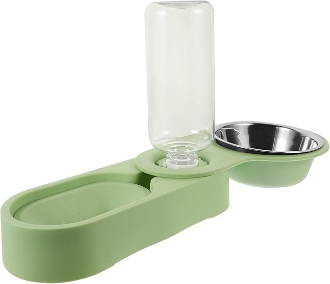 Double Stainless Steel Cat Bowl Feeder with Rotatable Corner Foldable Stand, Green Pet Food and Water Dispenser for Cats and Small Dogs