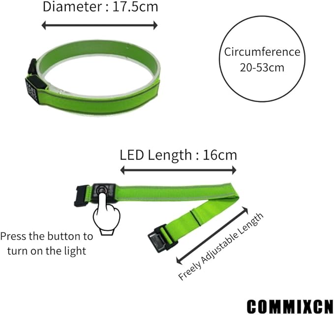 COMMIXCN Green LED Light Up Dog Collar, High Visibility Reflective Pet Collar, Adjustable Universal for Dogs & Humans, for Large Medium Small Dogs