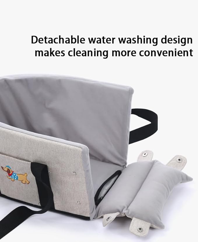 FurryGo Small Dog Car Seat for Travel, Elevated Pet Booster Seat with Safety Tether, Soft Washable Dog Bed for Under 20 lbs, Portable Cat Carrier for SUV/Truck, Grey (Dark Gray)