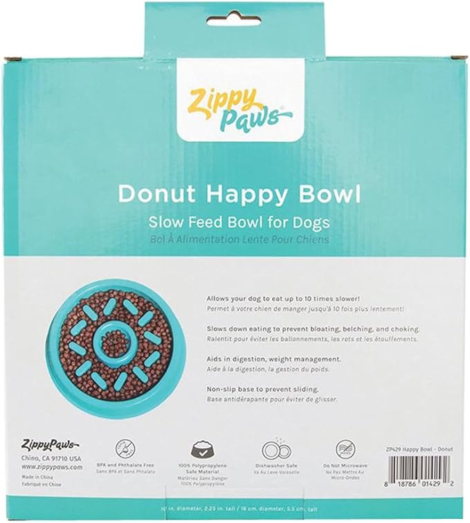 ZippyPaws - Happy Bowl - Slow Feeder Dog Bowl - Up to 10x Slower Eating - Dishwasher Safe, Non Slip - Donut