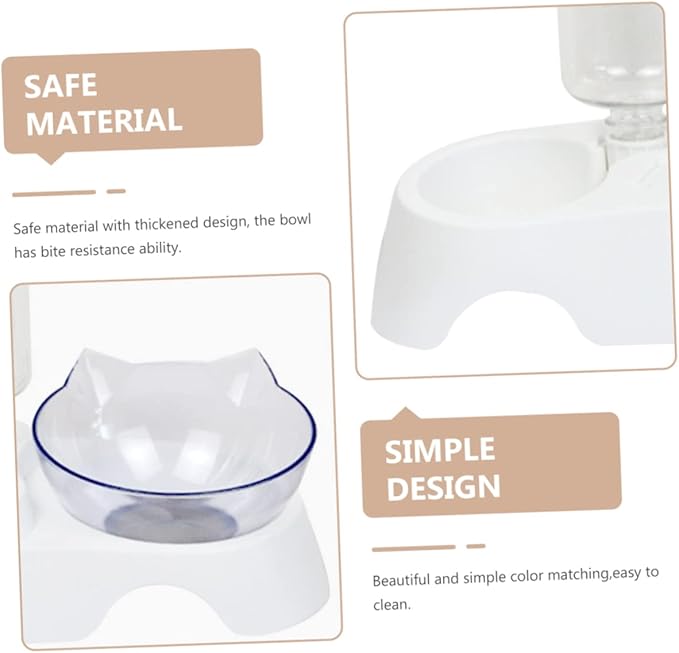 Dual-Bowl PET Feeder Set Automatic Water Dispenser 15° Tilted Cat and Dog Food Bowls for Small to Medium Pets